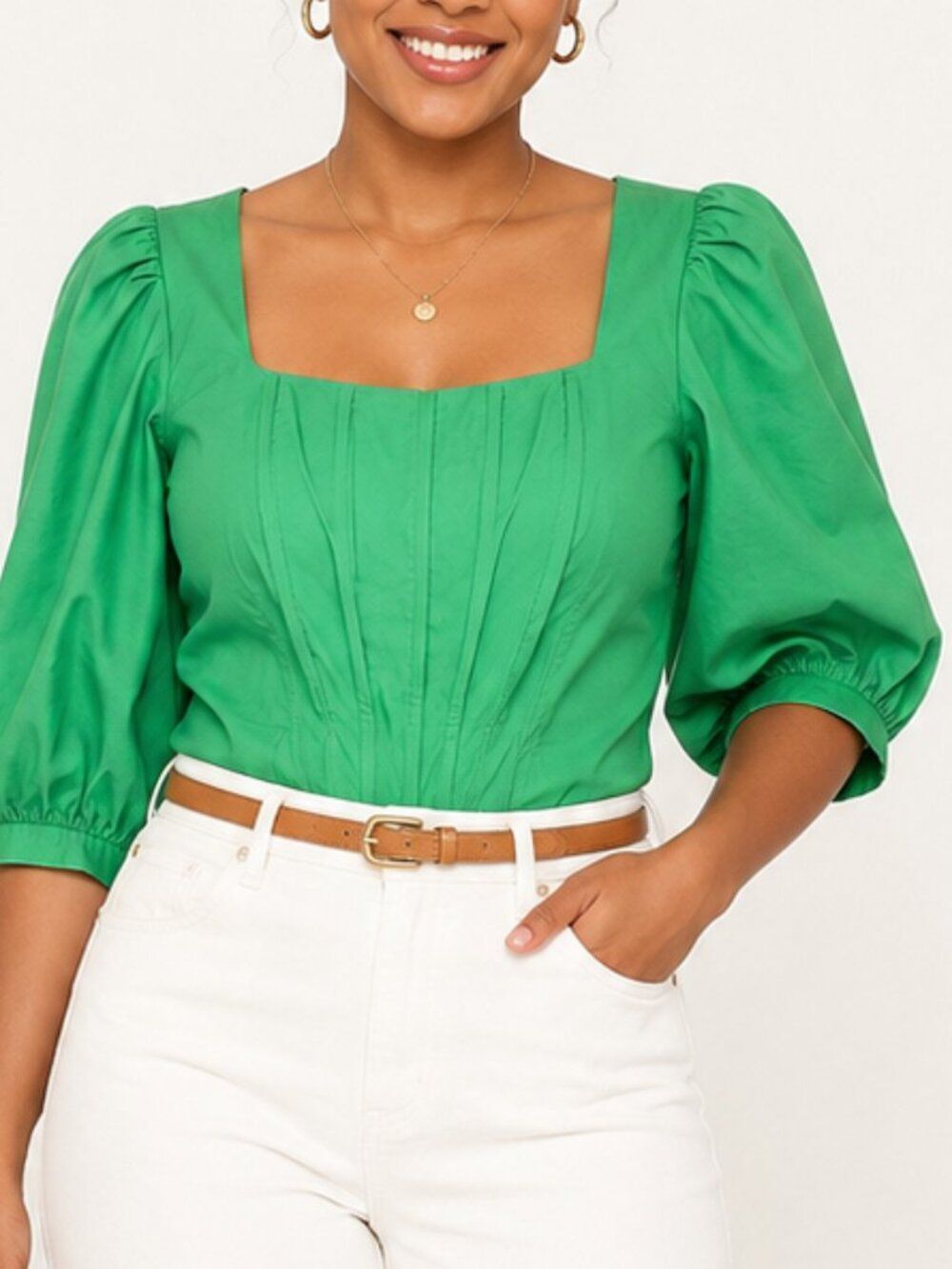 Jason Wu cropped corset top Size Medium prominent puff sleeve seamed detailing